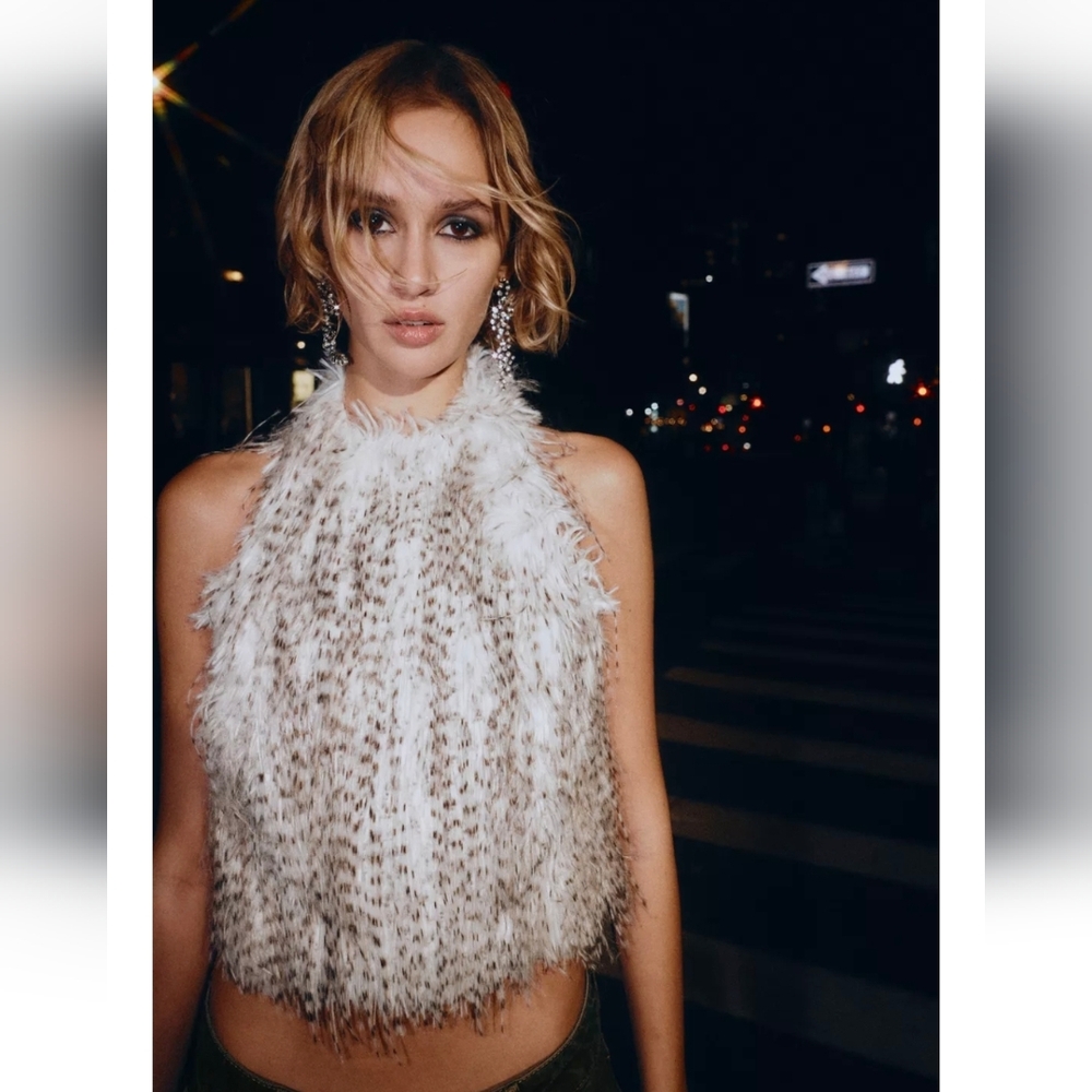 ZARA FAUX FUR HALTER TOP